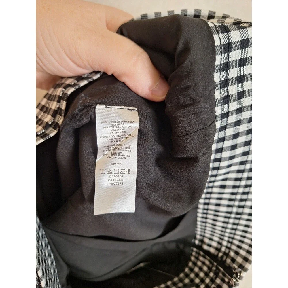 Ann Taylor Black & White Gingham Skirt Womens 8P Pencil Cotton Lined Zip Knee